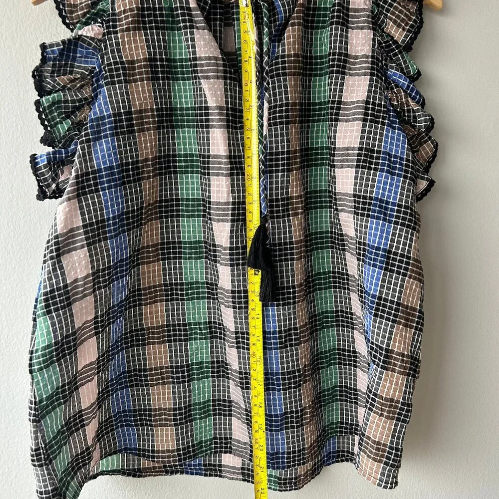 Munthe Ruffled Plaid Sleeveless Blouse Tassel Tie Womens Size 38 (M) - Picture 8 of 8